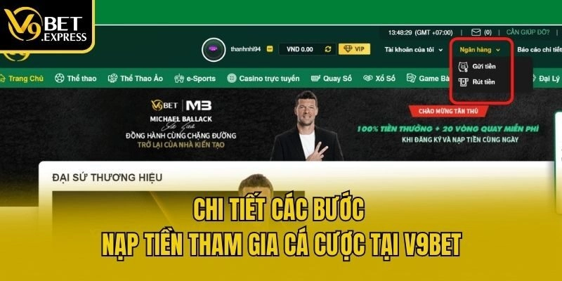 Chi tiết các bước nạp tiền tham gia cá cược tại V9bet
